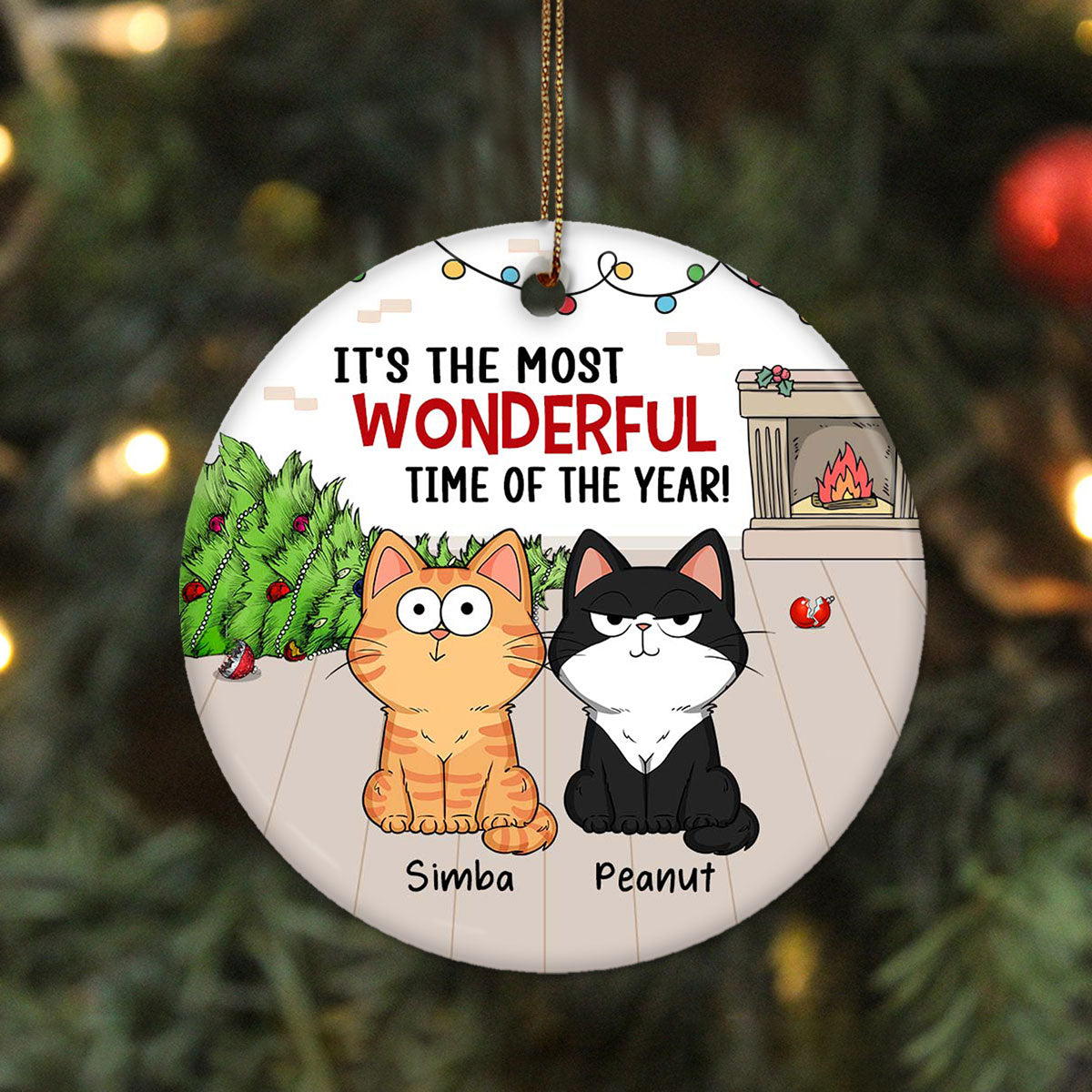 Most Wonderful Time Of The Year Funny Cats Expressions Personalized Circle Ornament