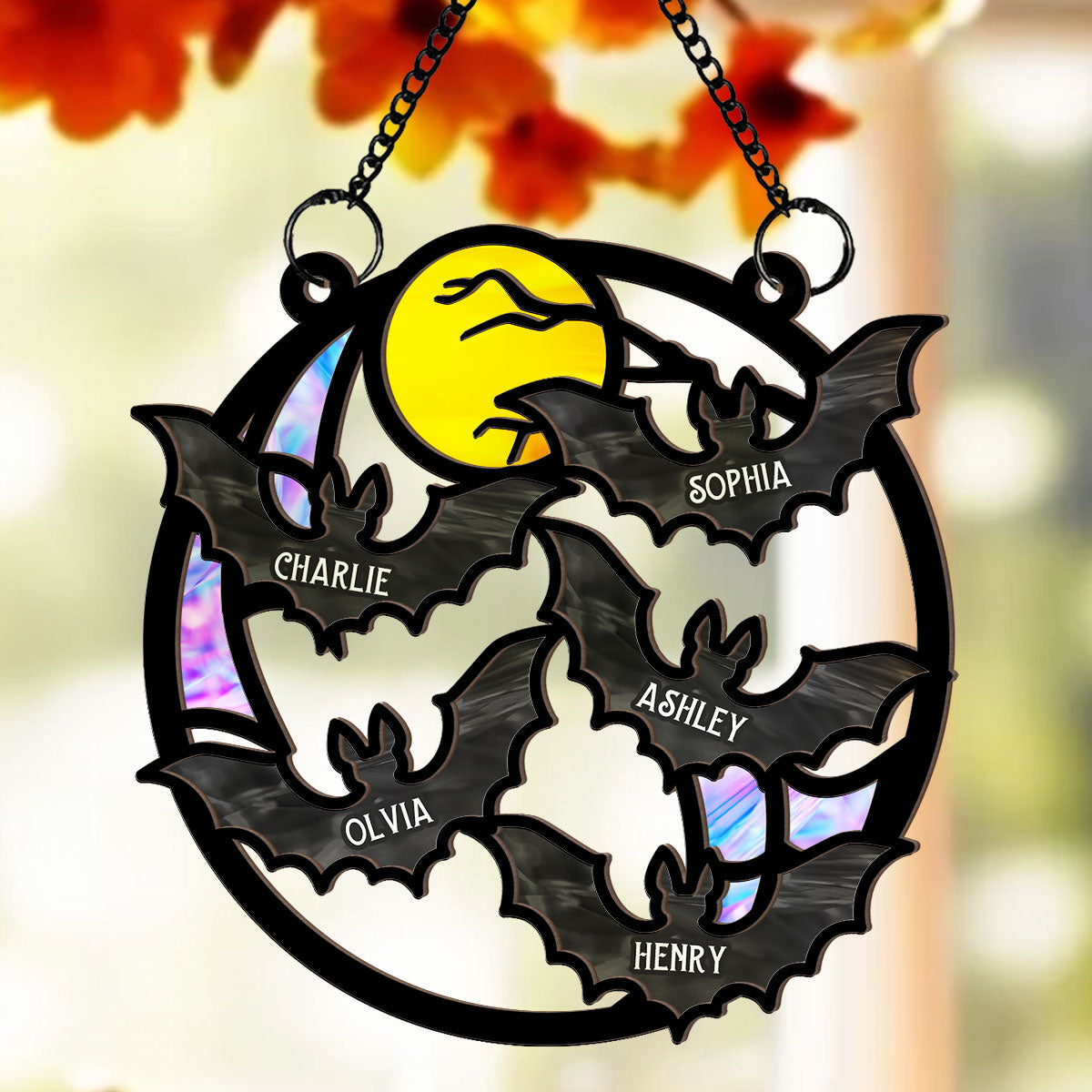 Family Bats Personalized Suncatcher, Halloween Decoration