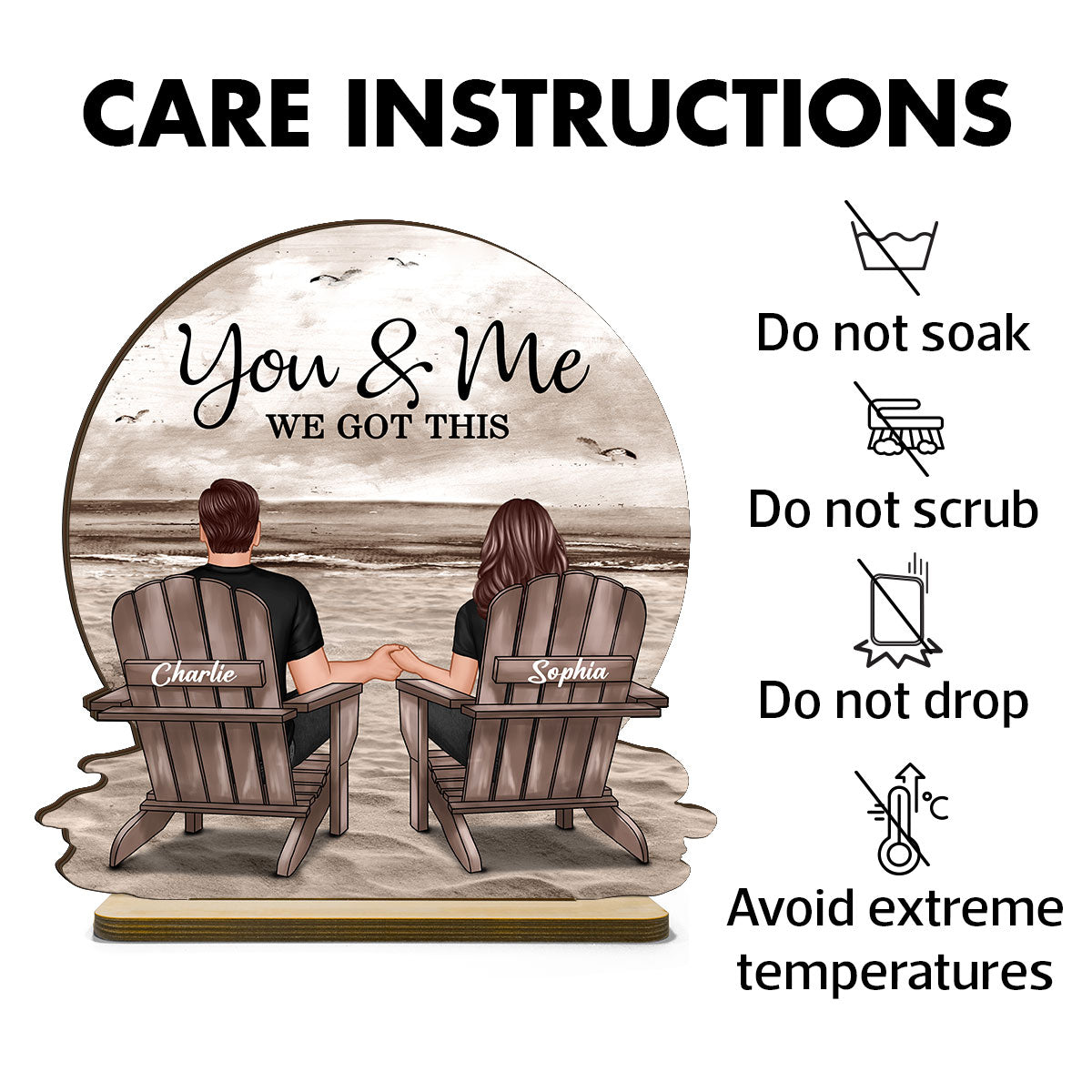 You & Me We Got This Couple Back View Sitting At Beach Landscape Personalized Standing Wooden Plaque