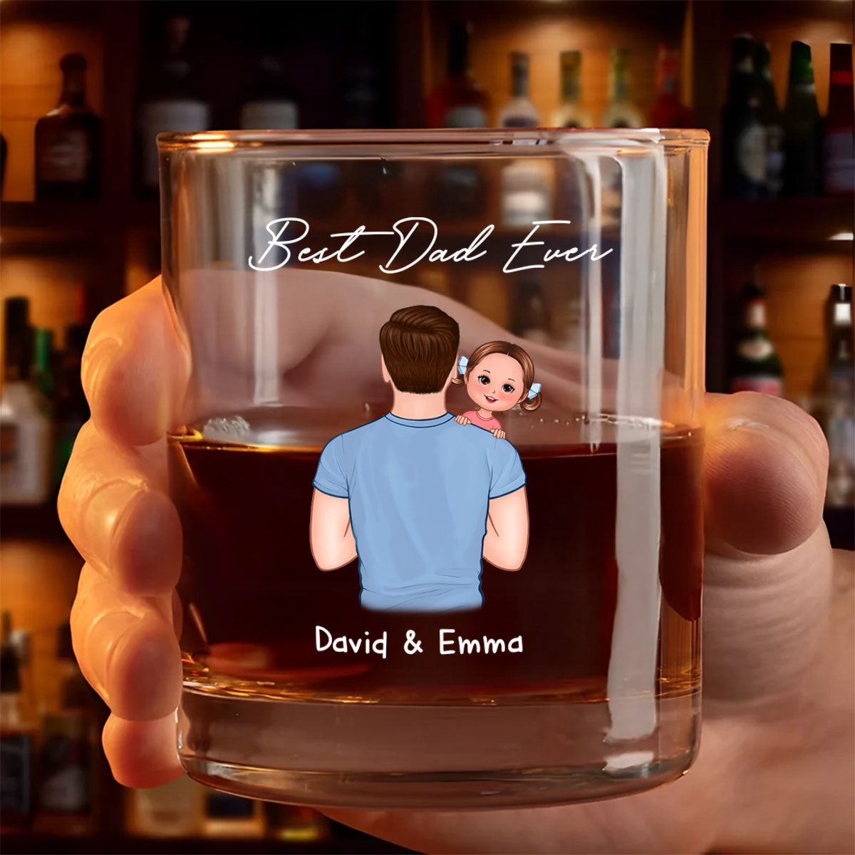Dad Carrying Kids On Shoulder Personalized Wine Glass, Father's Day Gift For Dad, Husband