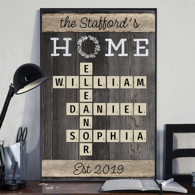 Personalized Family Name "Home" Poster, Crossword Puzzle Art, Family Decor