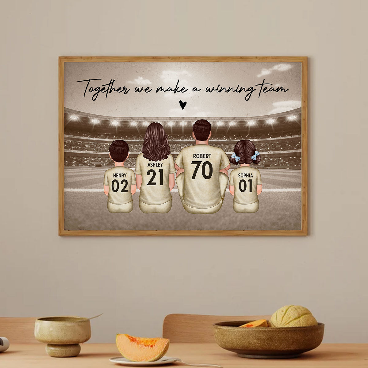 Retro Soccer Family Sitting Personalized Poster, Meaningful Father's Day Gift for Dad, Gift for Husband