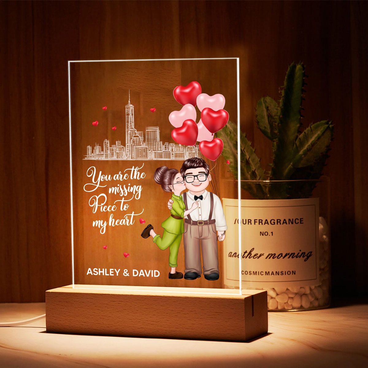 The Missing Piece To My Heart Happy Doll Couple Personalized LED Night Light - Acrylic LED Lamp