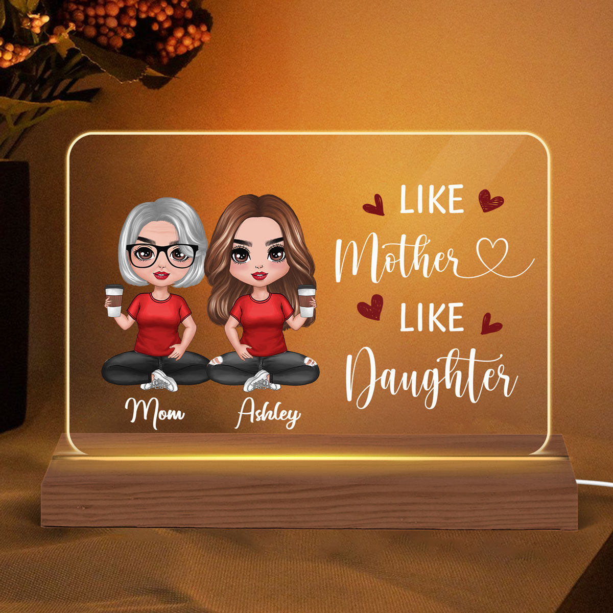 Doll Like Mother Like Daughter Gift For Mom For Daughter Personalized Custom Shape Horizontal Rectangle Acrylic Plaque LED Night Light