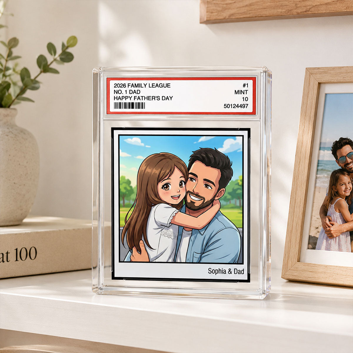 Vintage No. 1 Dad Trading Card Trading Card Cartoon Style - Personalized Acrylic Block Plaque - Father's Day Gift For Dad, Husband