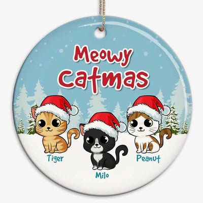 Meowy Catmas Snow Cute Fluffy Cat Personalized Circle Ornament