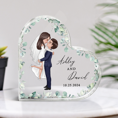 Groom & Bride Wedding Acrylic Heart Plaque, Anniversary Gift Mr & Mrs Keepsake, Engagement Gift For Couple, For Her, For Him