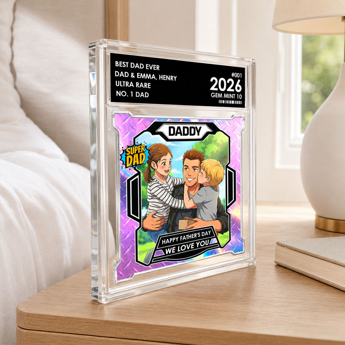 Dad Of The Year Trading Card Cartoon Style - Personalized Acrylic Block Plaque - Father's Day Gift For Dad, Husband