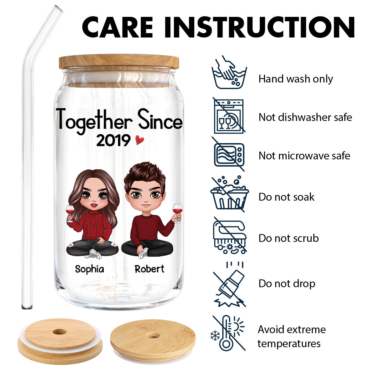 Doll Couple Sitting Anniversary Gift For Couples Personalized Clear Glass Can