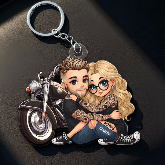 Biker 3D Cartoon Effect Couple Personalized Acrylic Keychain, Gift for her, Gift for him, Motorcycle Lovers