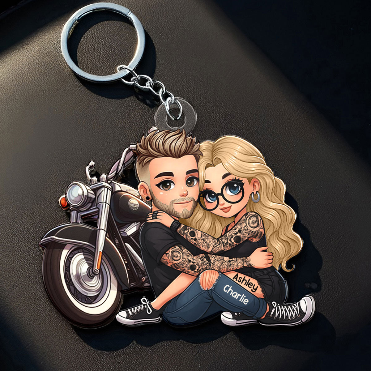Biker 3D Cartoon Effect Couple Personalized Acrylic Keychain, Gift for her, Gift for him, Motorcycle Lovers