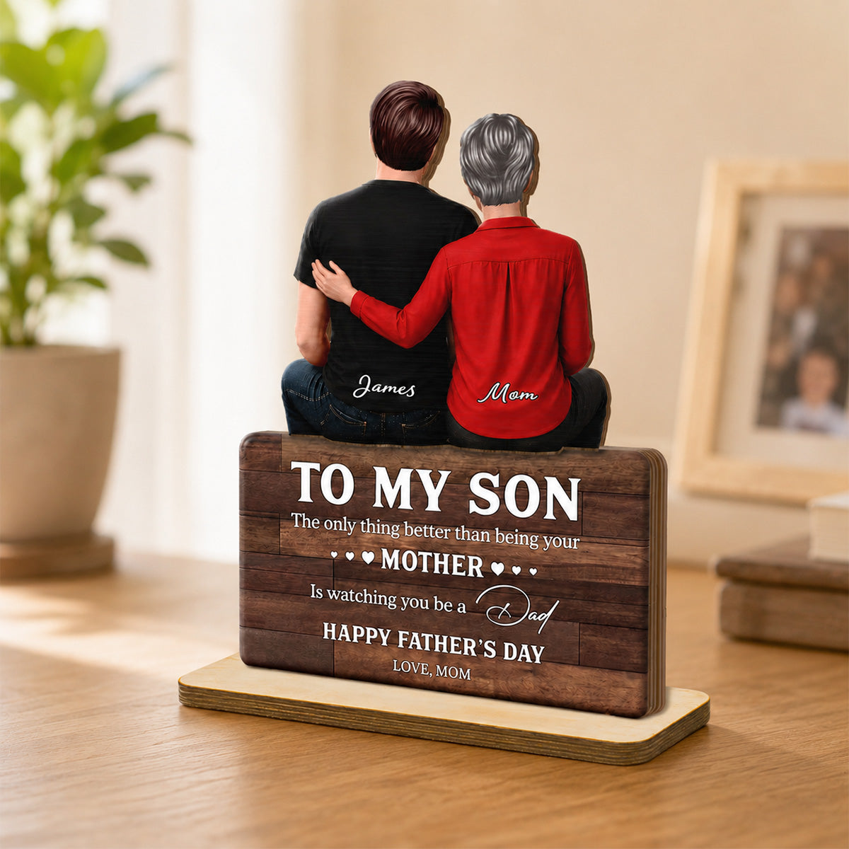 To My Son Happy Father's Day 2D Flat - Personalized Wooden Plaque - Heartfelt Father's Day Gift For Son