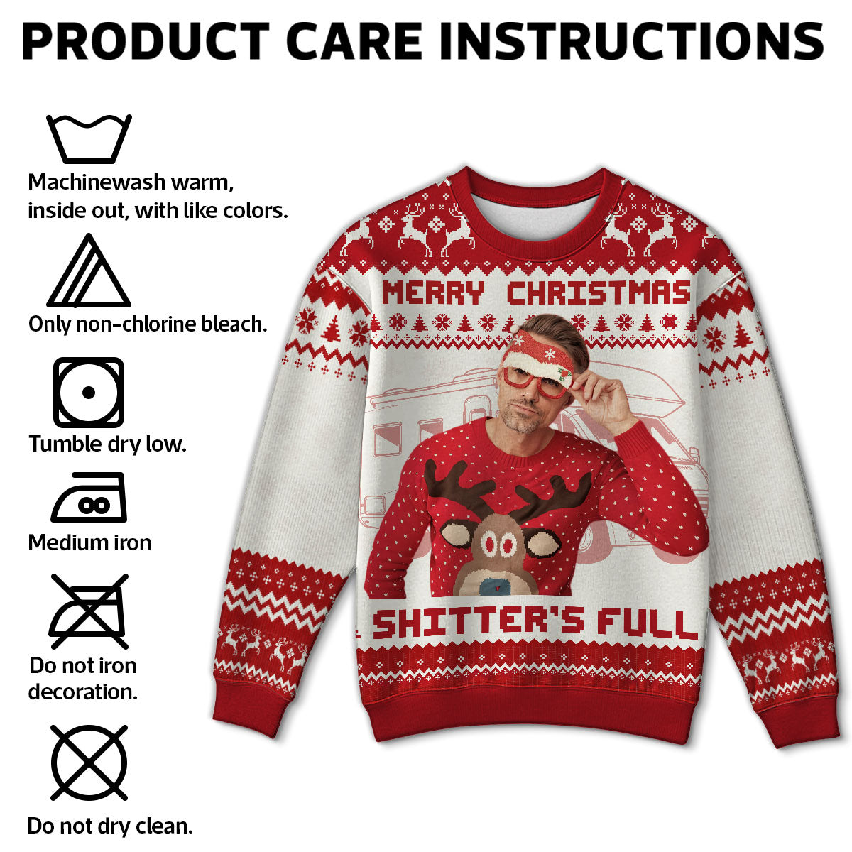 Christmas Holiday Shitter's Full Funny Family Photo Inserted Personalized Faux Knit Ugly Sweater
