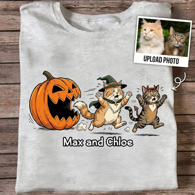 Funny Halloween Cat Dog Upload Photo - Personalized Shirt - Gift For Cat Lovers, Dog Lovers