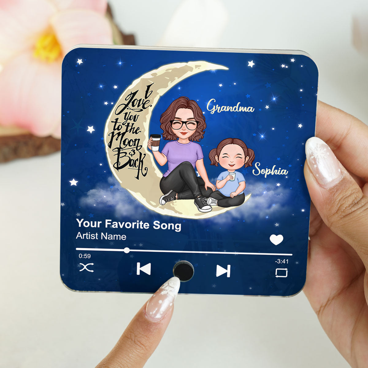 Cute Grandma & Grandkid I Love You To The Moon And Back Personalized Music Fridge Magnet