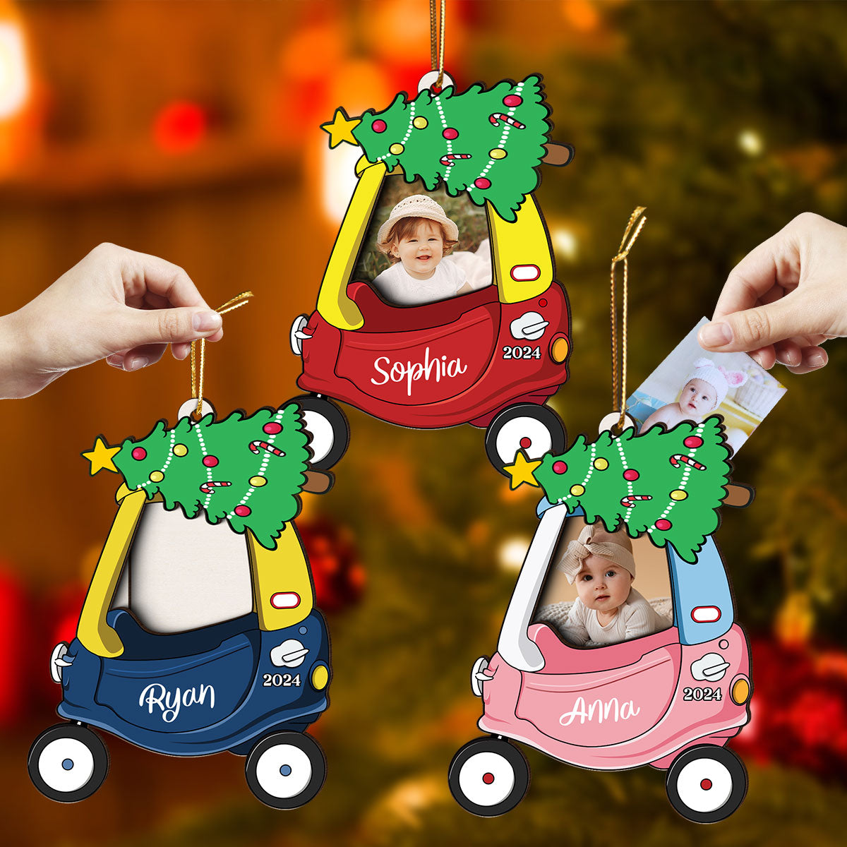 Cozy Coupe Personalized Kid Photo Frame Ornament, Christmas Decor