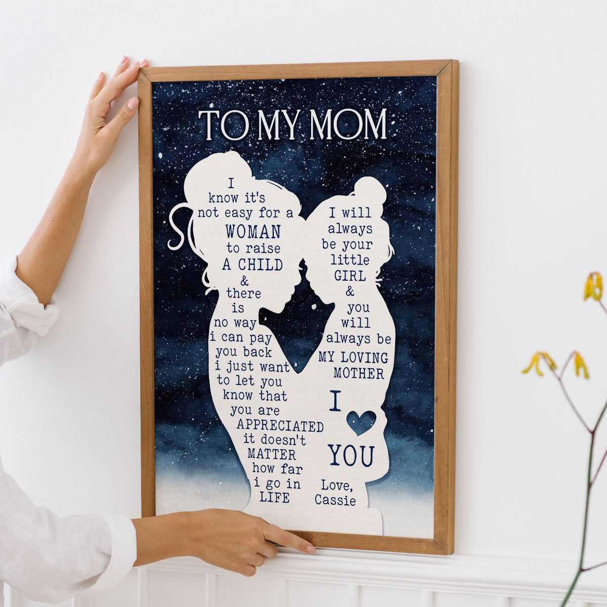 Mom & Daughter Silhouette Starry Night Personalized Poster, Heartfelt Gift Birthday Gift For Mom