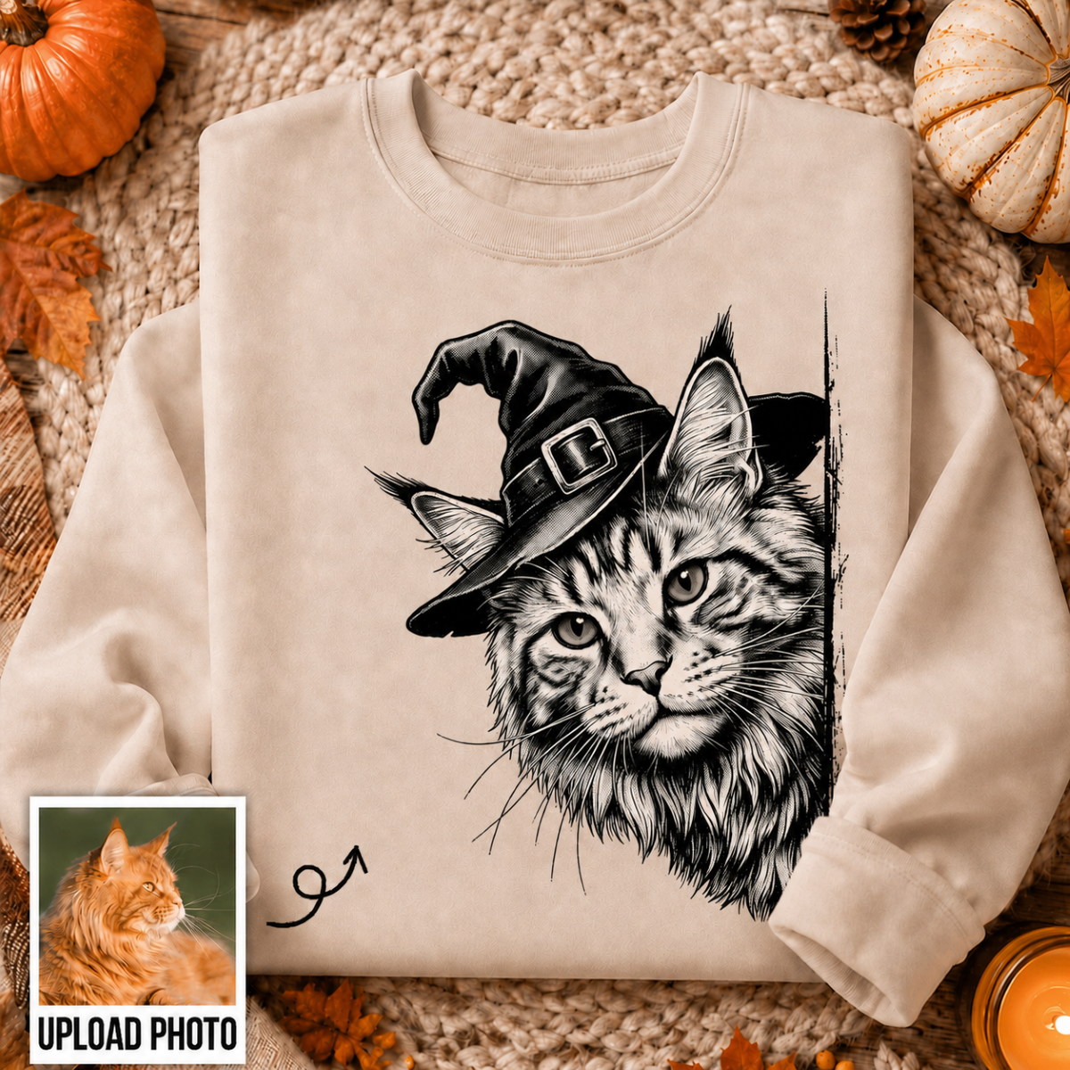 Peeking Halloween Cats Dogs Upload Photo - Personalized Shirt - Gift For Cat Mom, Dog Mom