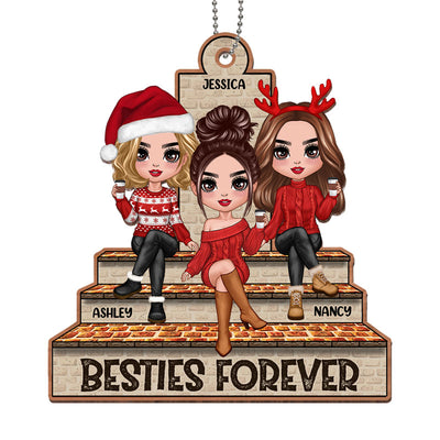 Doll Sisters Besties Sitting On Brick Stair Personalized Wooden Ornament