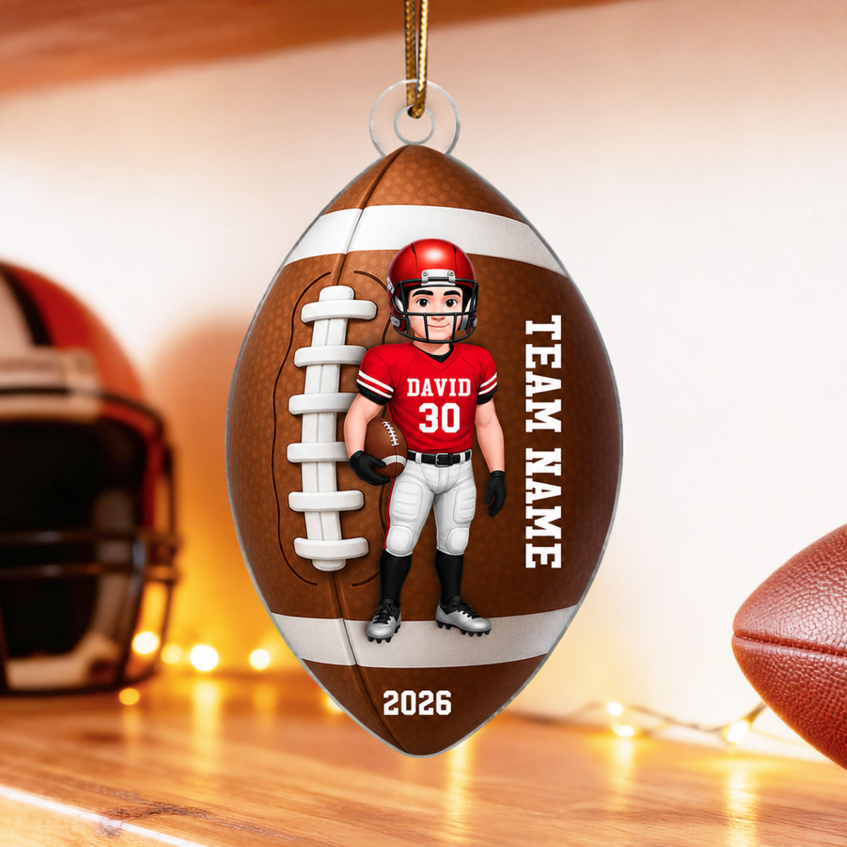 Football Player 3D Effect - Personalized Acrylic Ornament - Christmas Gift For Teen Boy, Son, Grandson