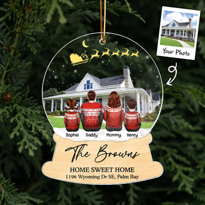 Custom Christmas Family Portrait with House Personalized Acrylic Ornament, House Warming Gift