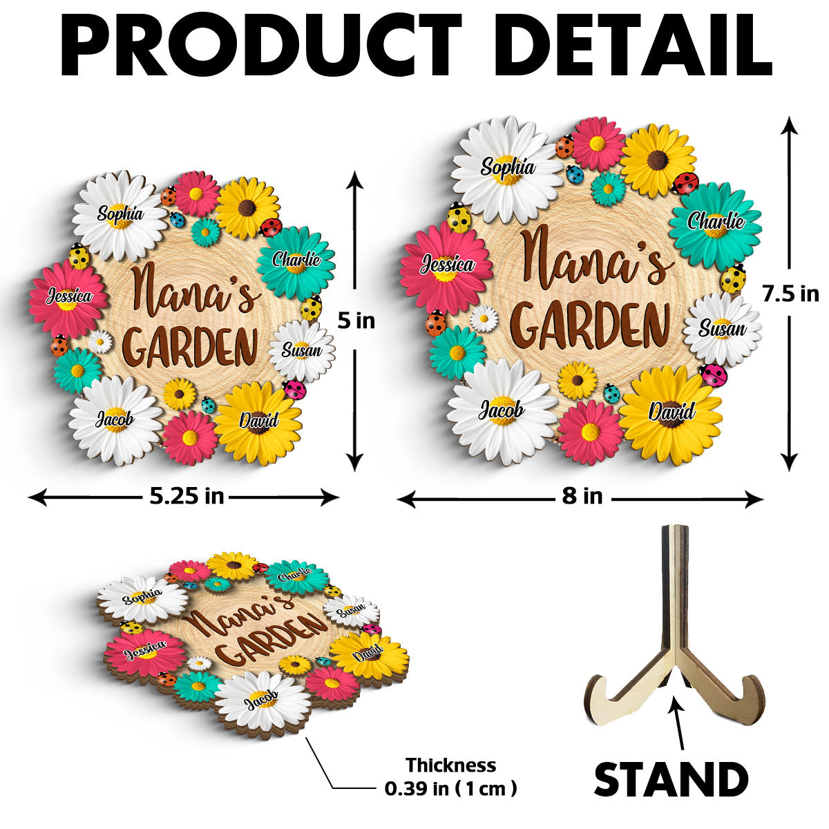 Grandma Mom Garden Flowers Personalized 2-Layer Wooden Plaque