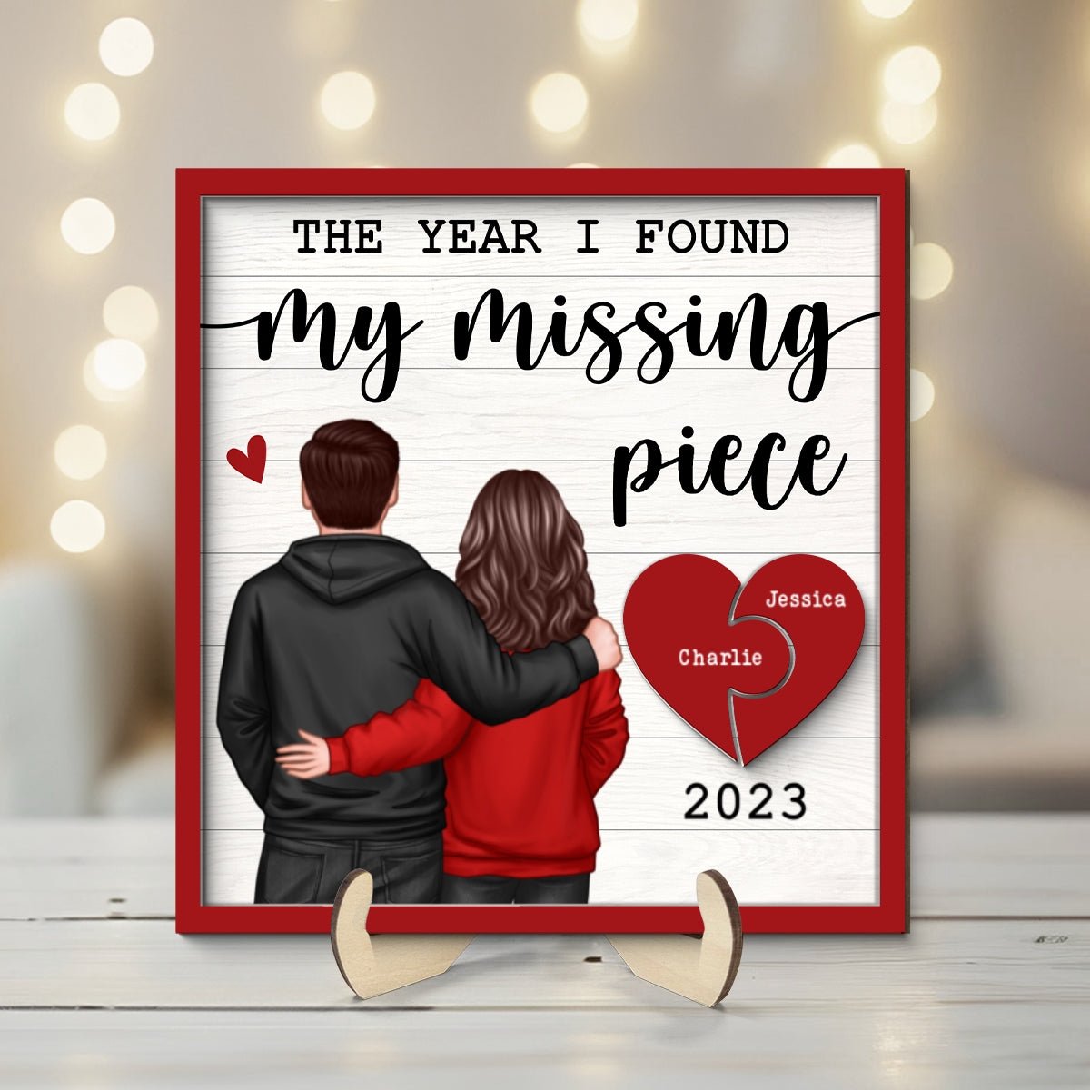 The Year I Found My Missing Piece Back View Couple Personalized 2-Layered Wooden Plaque,  Gift for him, Gift for her