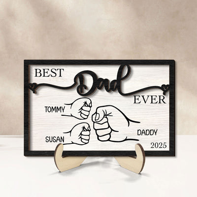Personalized Father's Day Gift, Fist Bump Dad and Kids 2-Layer Wooden Plaque