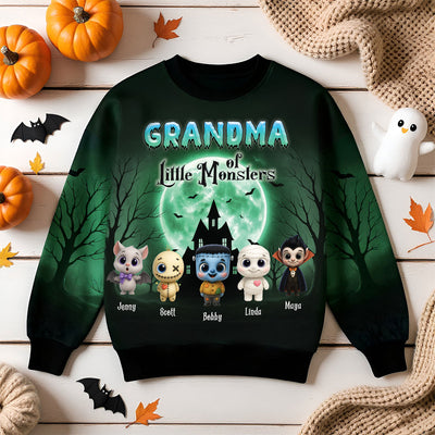 Grandma Mom Little Monsters Teal Theme Personalized 3D Sweatshirt, Halloween gift for Grandma