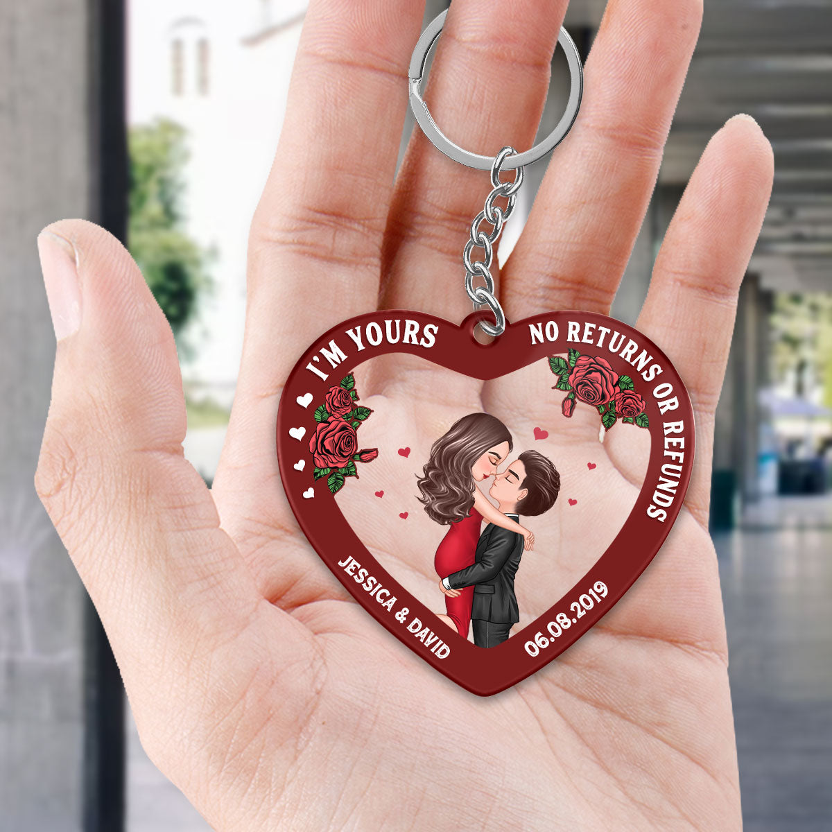 Couple Flowers Heart I‘m Yours Personalized Acrylic Keychain