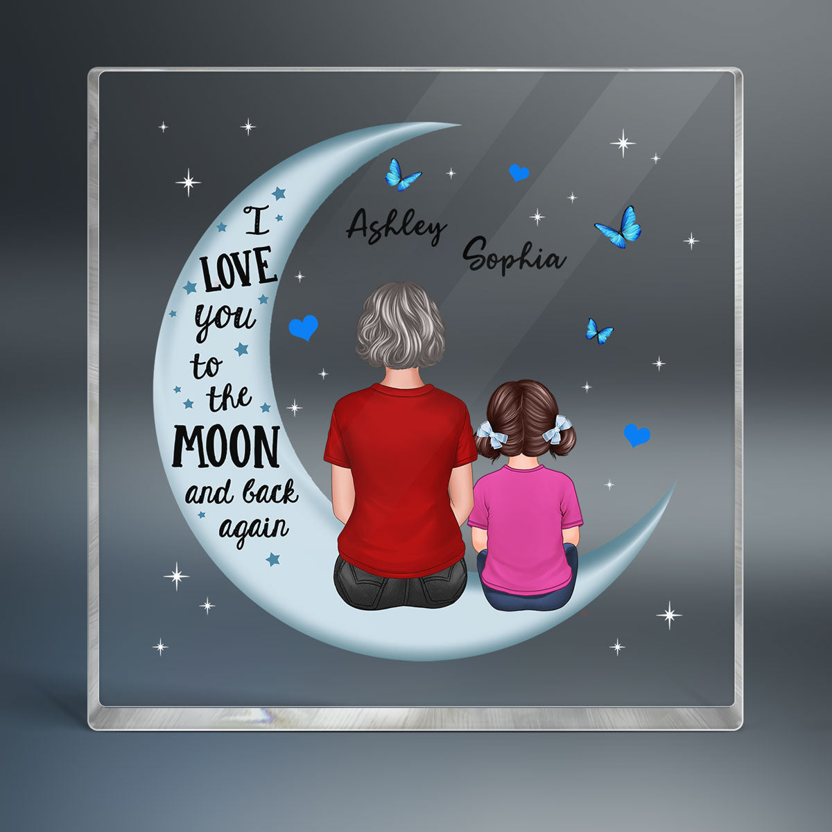 Grandma Grandkids Blue Moon Personalized Acrylic Block Plaque