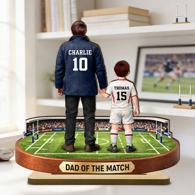 Dad Of The Match Rugby - Personalised 2-Layered Wooden Plaque - Gift For Rugby Dad