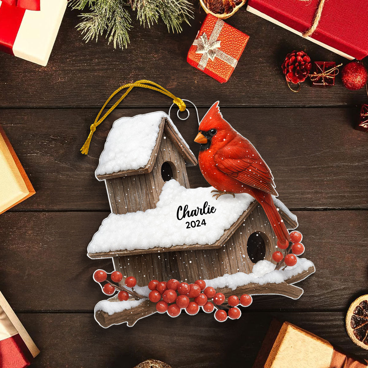 3D Effect Cardinals Bird House Personalized Acrylic Ornament, Heartwarming Memorial Sympathy Gift