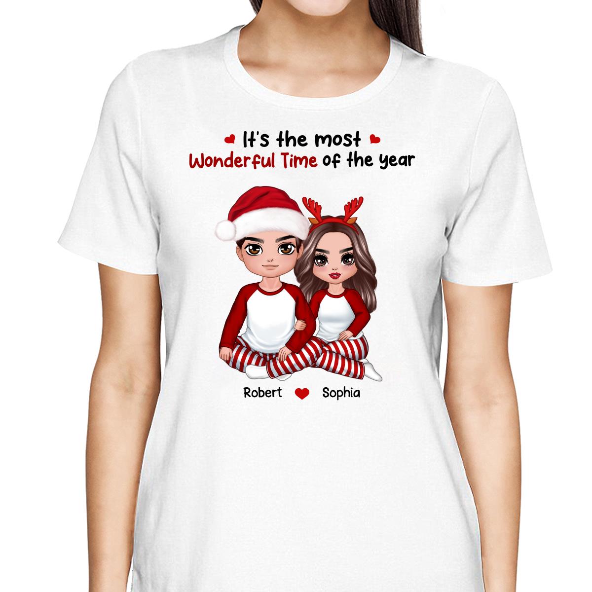 Christmas Doll Couple Sitting Hugging Gift For Him For Her Personalized Shirt