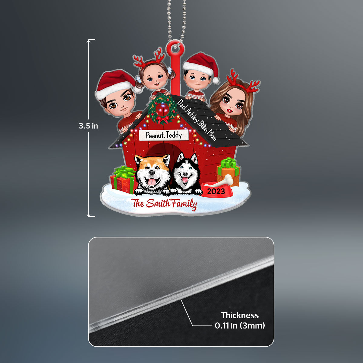 Family And Dogs Christmas Personalized Wooden Ornament