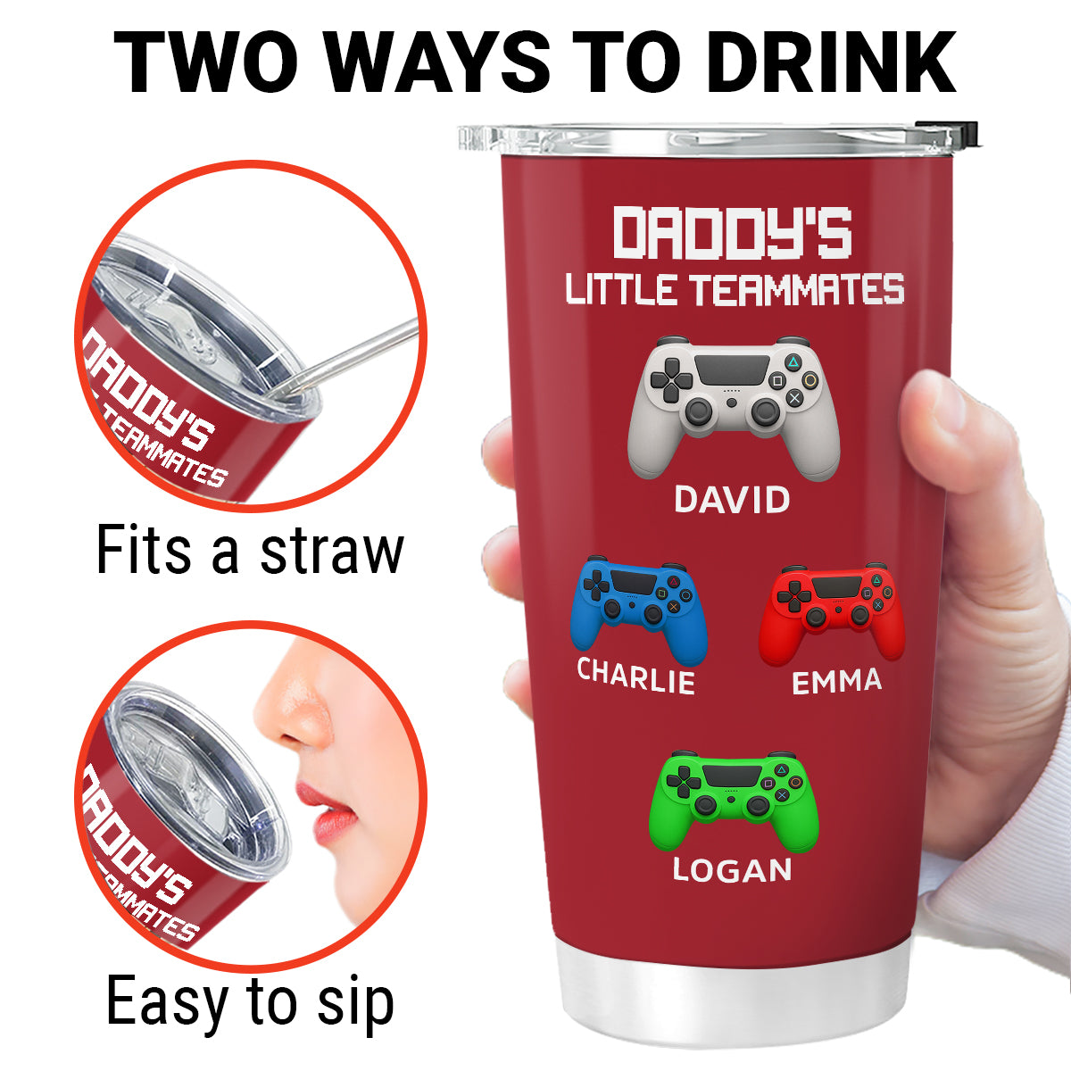 Daddy's Little Teammates Personalized Tumbler, Father's Day Gift for Gamer Dads
