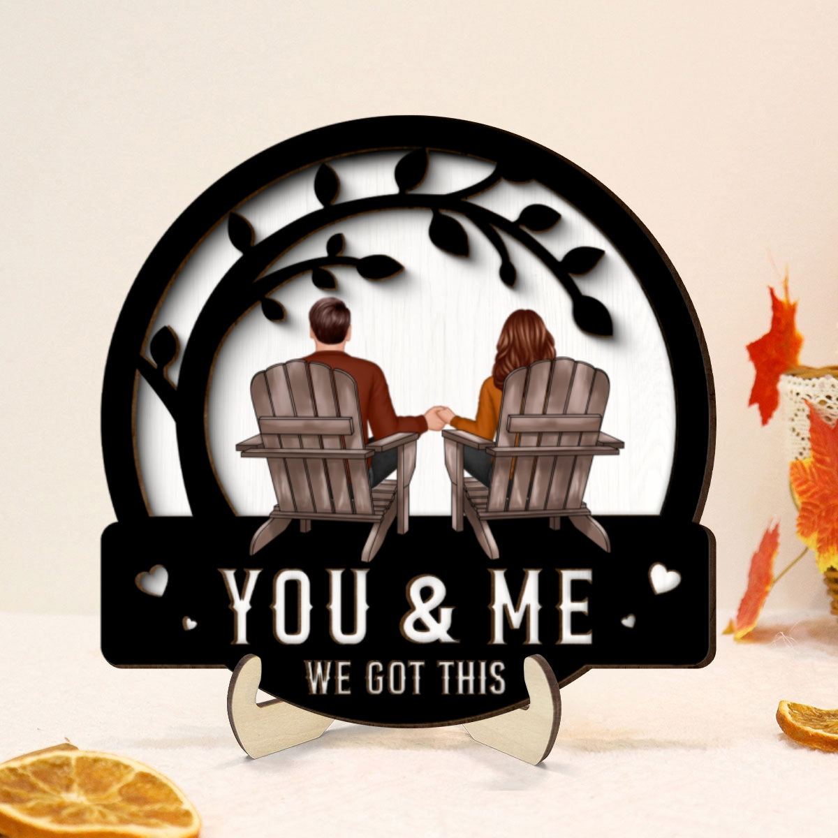 Couple We Got This Sitting Back View Under Tree Personalized 2-Layer Wooden Plaque