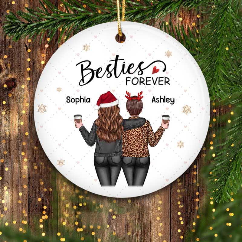Back View Women Besties Forever Personalized Circle Ornament