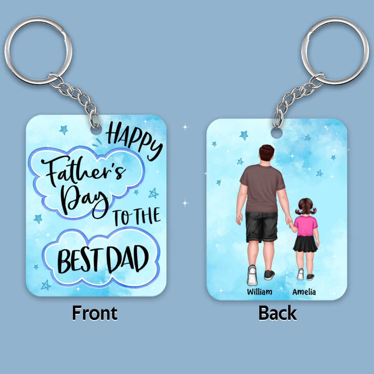 Happy Father‘s Day Best Dad Walking Dad And Kids Personalized Acrylic Keychain