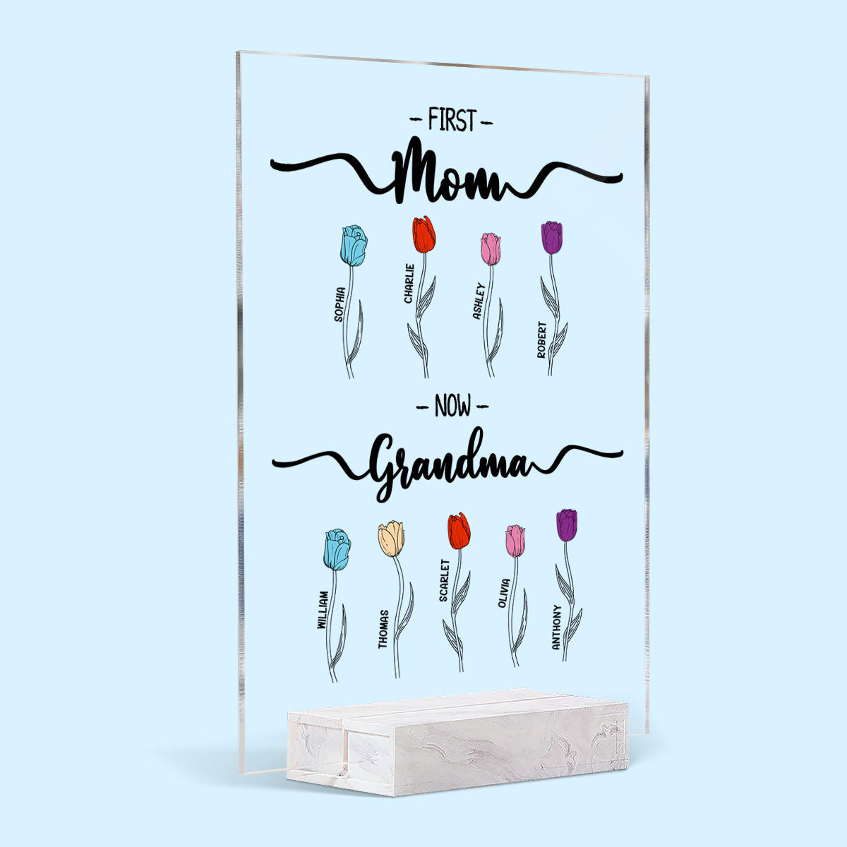 First Mom Now Grandma Tulip Flowers Personalized Acrylic Plaque