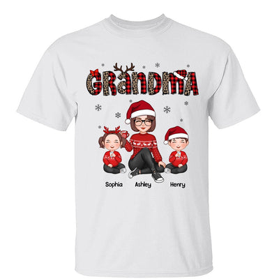 Leopard & Checkered Plaid Christmas Pattern Grandma & Grandkids Personalized Shirt