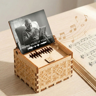 Upload Voice Message Custom Photo Miss Your Voice - Personalized Wooden Music Box - Memorial Gift, Remembrance Keepsake