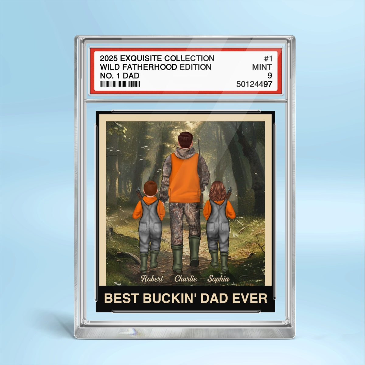 Hunting Grandpa Dad Man & Kids Trading Card Style Personalized Acrylic Block Plaque