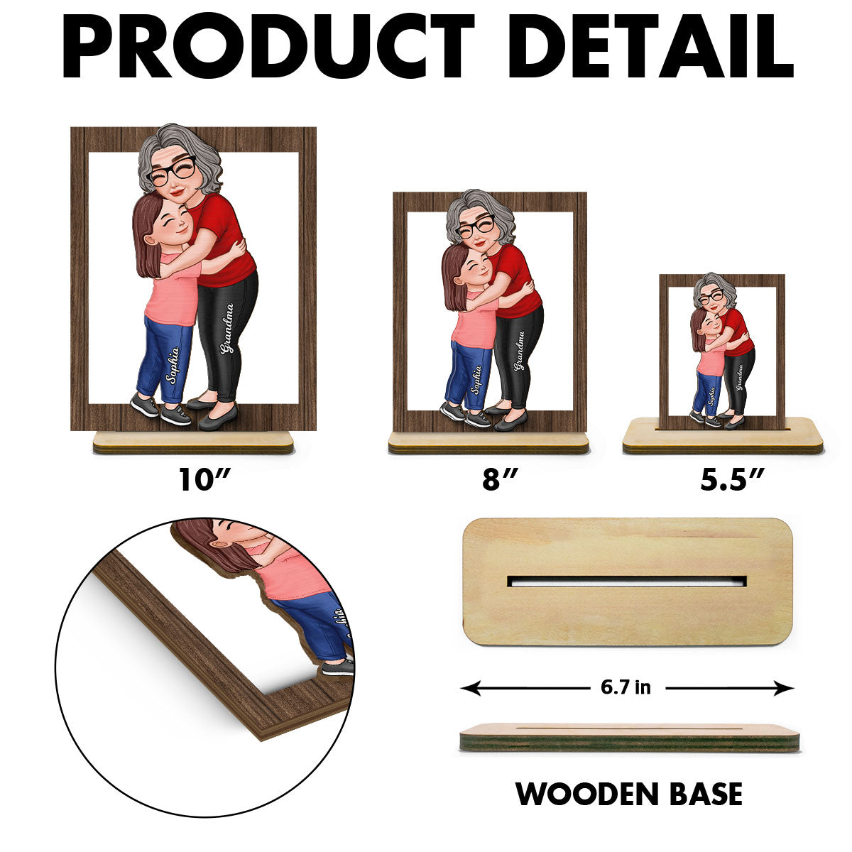 Grandma & Grandkid Hugging Frame Personalized 2-Layer Standing Wooden Plaque