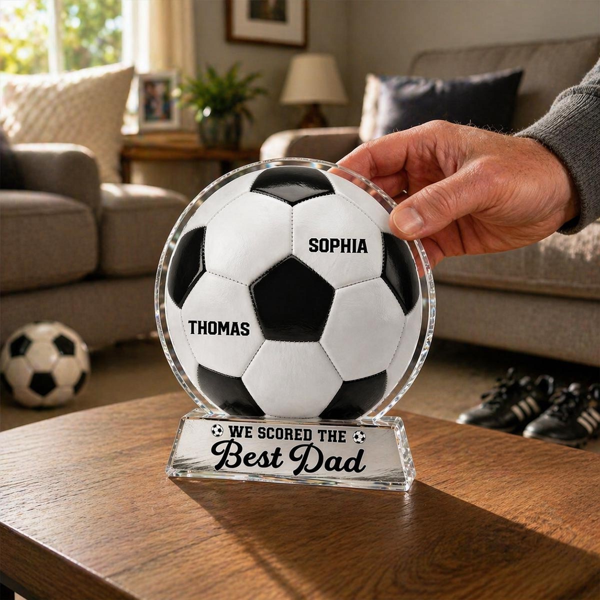 We Scored The Best Dad - Personalized Acrylic Block Plaque - Father's Day Gift For Soccer Dad
