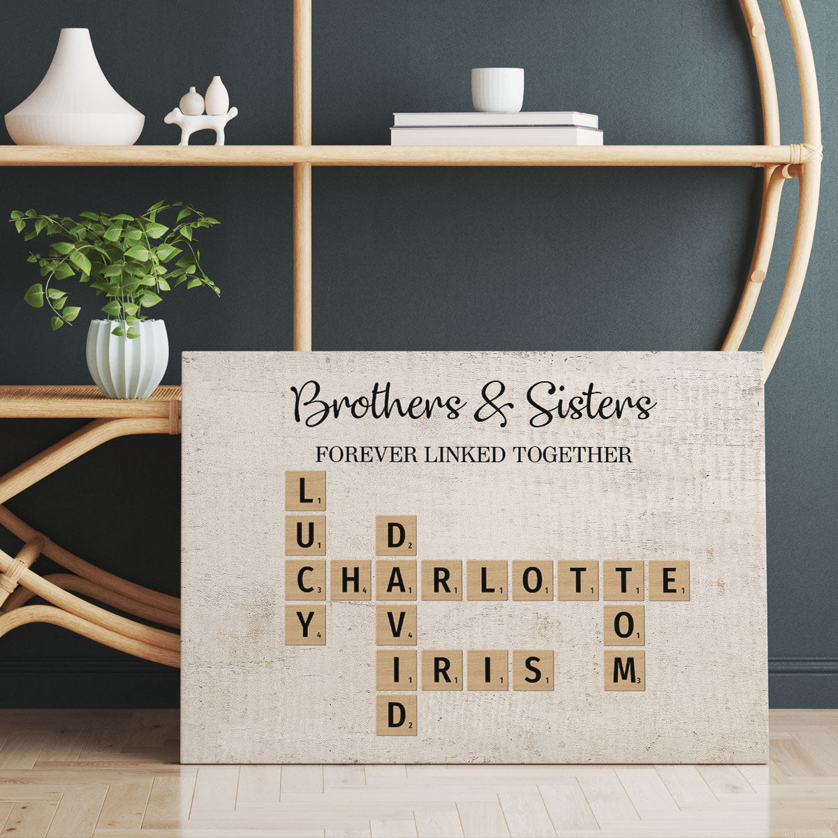 Brothers & Sisters Forever Linked Together Crossword Puzzle Art Personalized Wrapped Canvas
