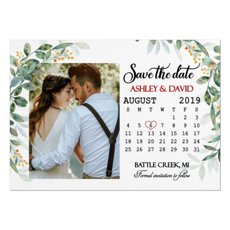 Couple Wedding Invitation Calendar Save The Date Personalized Postcard