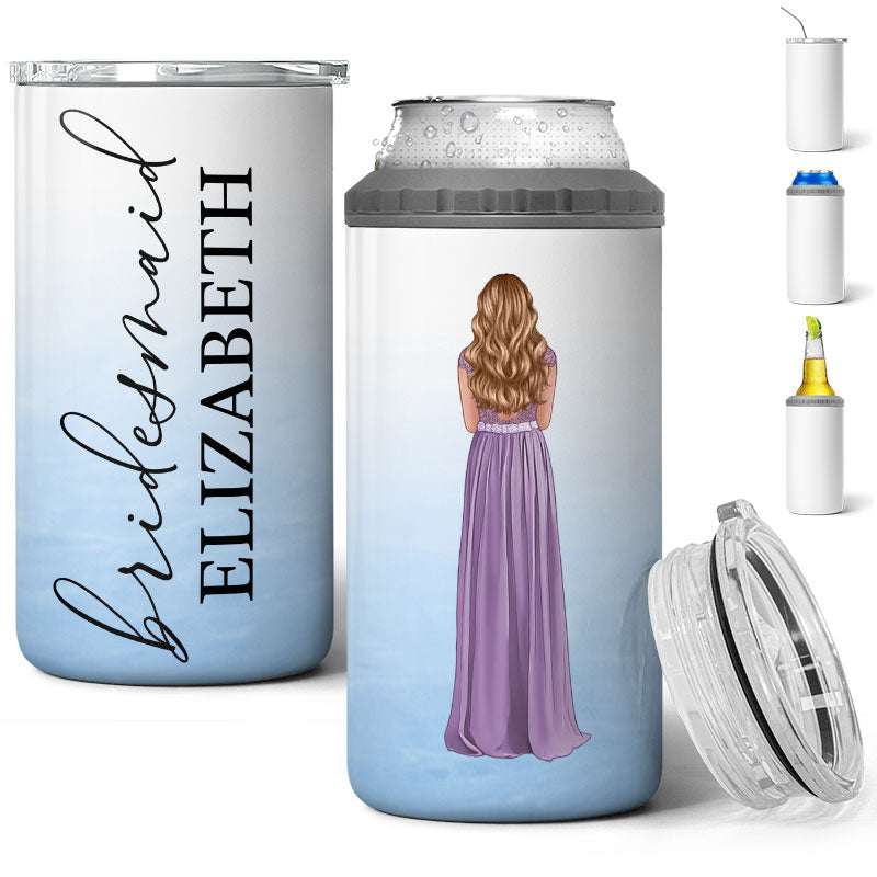 Watercolor Bride Maid Of Honor Bridesmaid Proposal Gift Bachelorette Party Personalized 4 In 1 Can Cooler