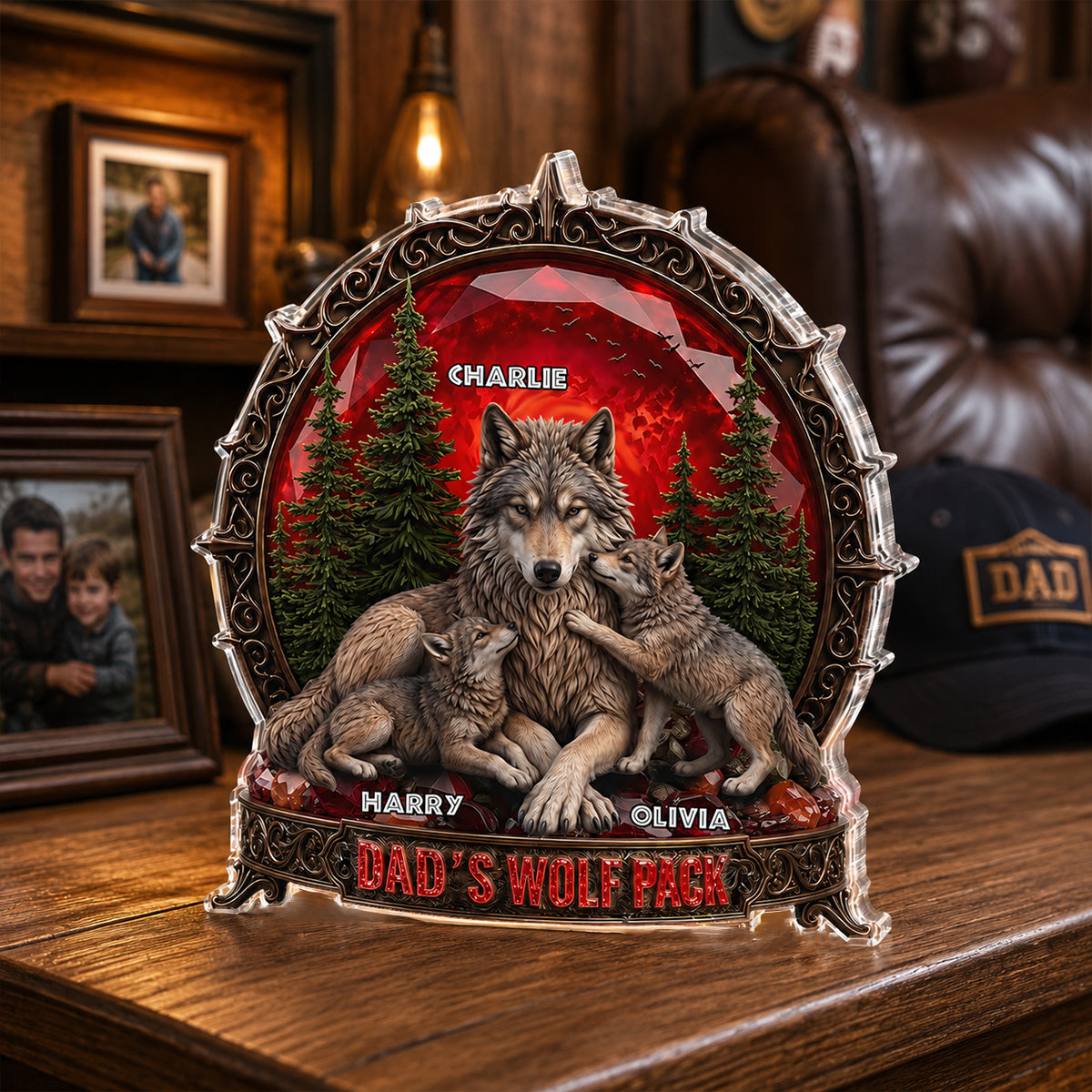 Papa's Wolf Pack - Personalized Acrylic Block Plaque - Father's Day Gift for Dad, Husband