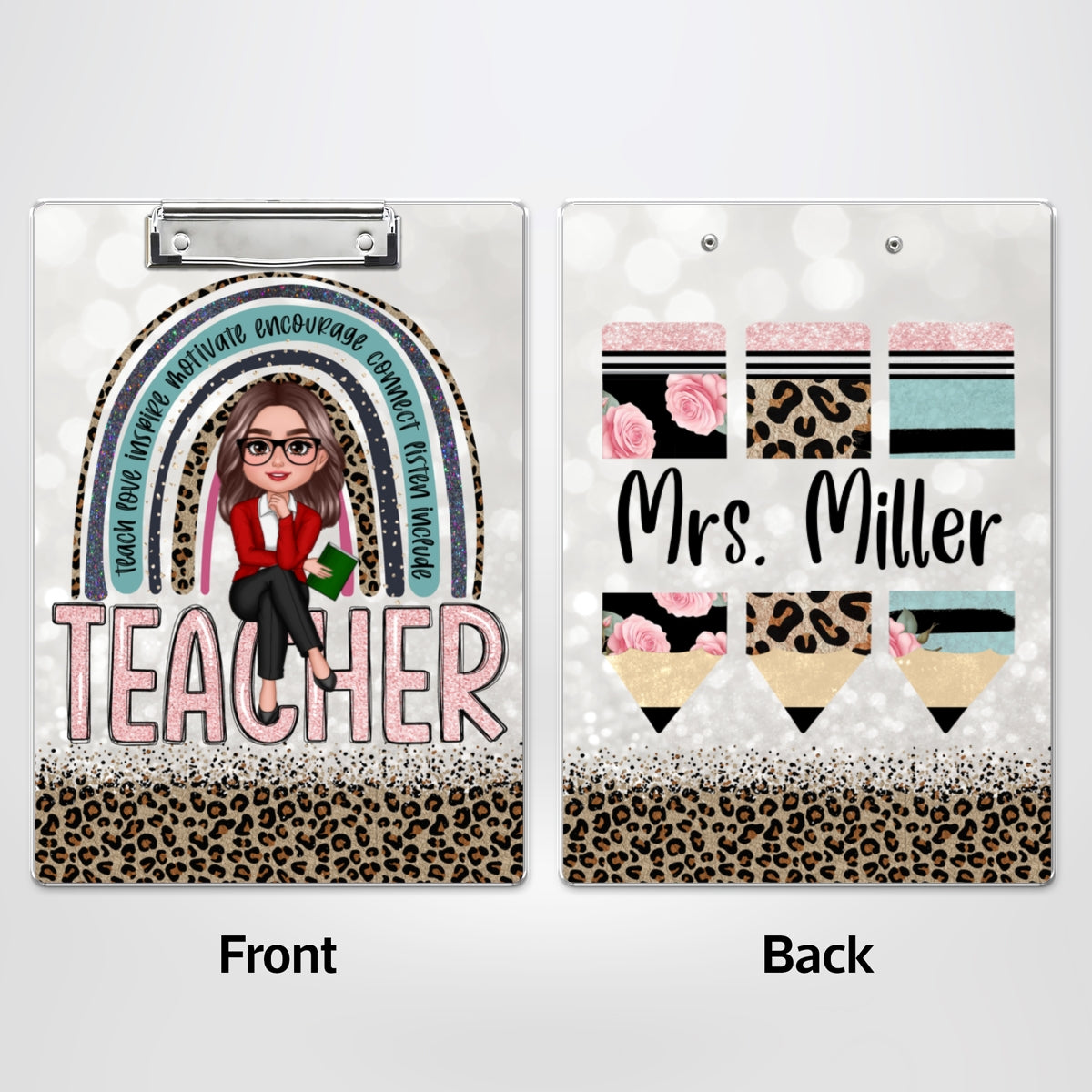 Teacher Leopard Personalized Clipboard, Gift For Teacher, Teacher Appreciation Gift, Back To School Gift